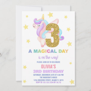 Star Rainbow Unicorn Birthday Invitations Fly