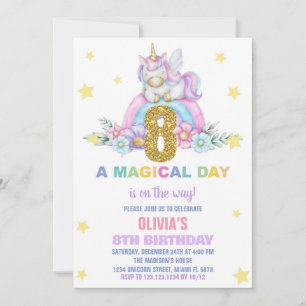 Star Rainbow Unicorn Birthday Invitations Fly