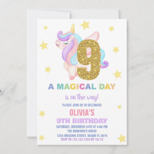 Star Rainbow Unicorn Birthday Invitations Fly