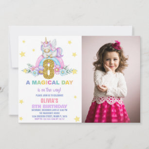 Star Rainbow Unicorn Birthday Invitations w photo