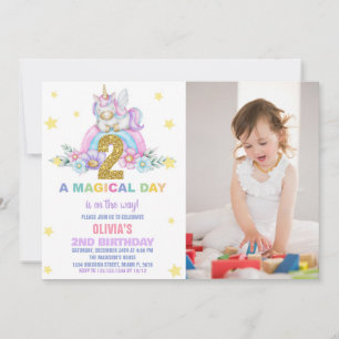 Star Rainbow Unicorn Birthday Invitations w photo