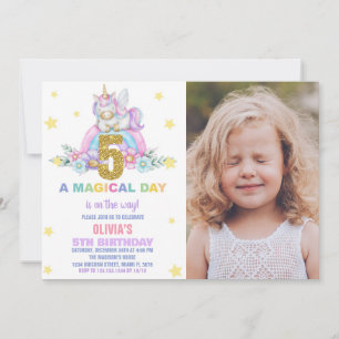Star Rainbow Unicorn Birthday Invitations w photo