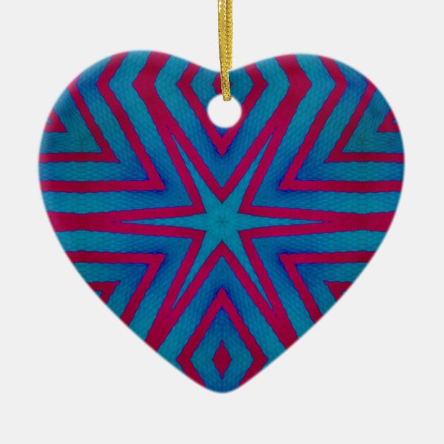 Star Red and Blue Geometric Ceramic Ornament (Front)