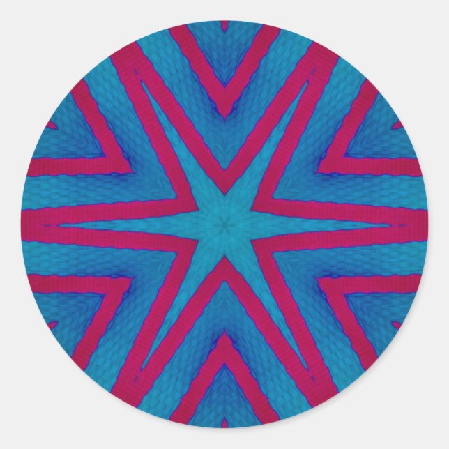 Star Red and Blue Geometric Classic Round Sticker (Front)
