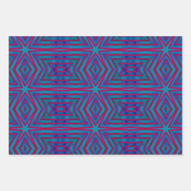 Star Red and Blue Geometric Wrapping Paper Sheet (Front)