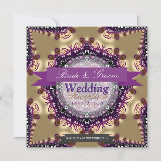 Star Royal Purple Gold Wedding Reception Invites (Front)
