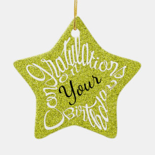 Star-shaped Congratulations on "your” birthday Ceramic Tree Decoration