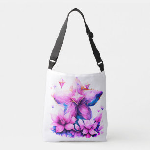 Star-shaped flower with pink and purple flowers  crossbody bag