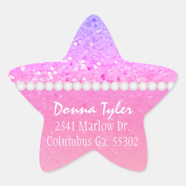 Star Shaped: Rainbow Glitter: Address Stickers (Front)