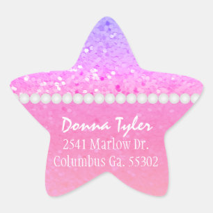 Star Shaped: Rainbow Glitter: Address Stickers