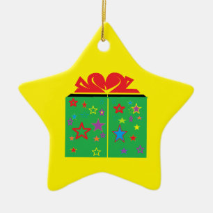 Star Shaped With a Gift Personalised Christmas Ceramic Tree Decoration