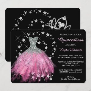 Star Shimmer Bright Pink Quinceanera Invitation