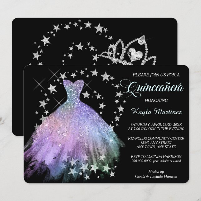 Star Shimmer Lavender Blue Quinceanera Invitation (Front/Back)