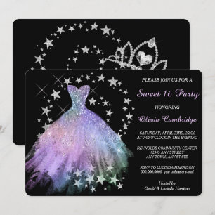 Star Shimmer Lavender Blue Sweet Sixteen Invite