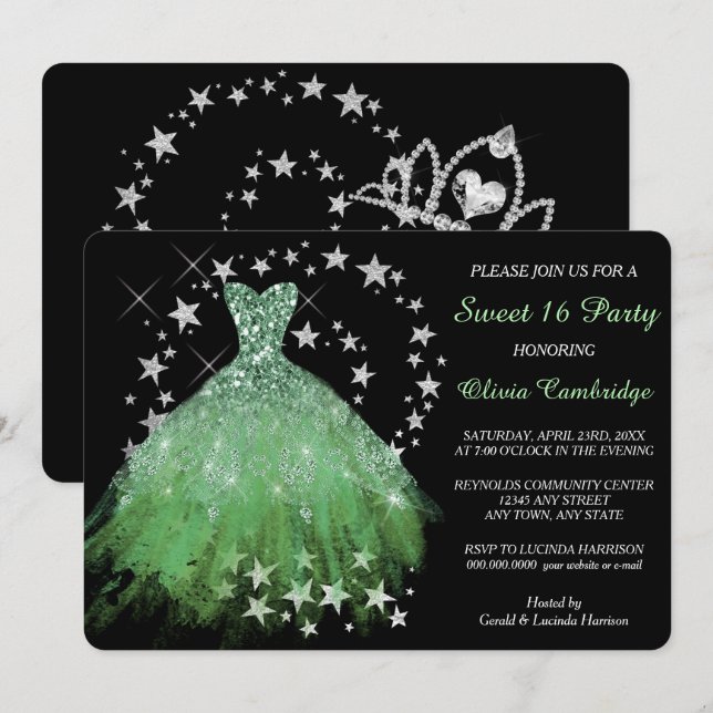 Star Shimmer Spring Green Sweet Sixteen Invitation (Front/Back)