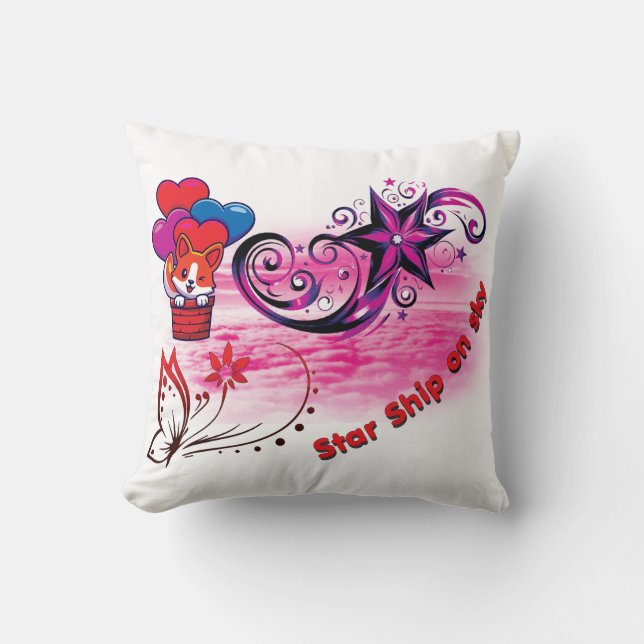Star Ship White Pillow  (Front)