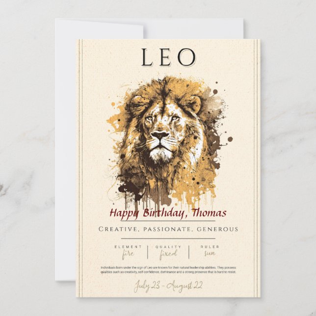 Star sign LEO birthday card. Personalise  Invitation (Front)