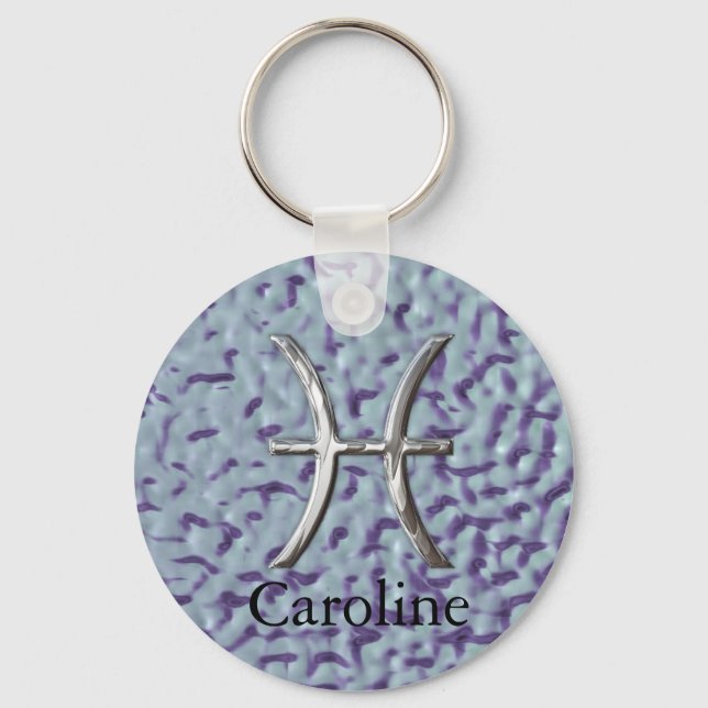 Star Sign Pisces Zodiac Personalised Key Chain (Front)