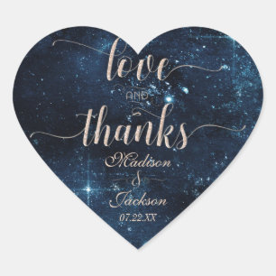 Star Sky Celestial Wedding Love & Thanks Favour Heart Sticker