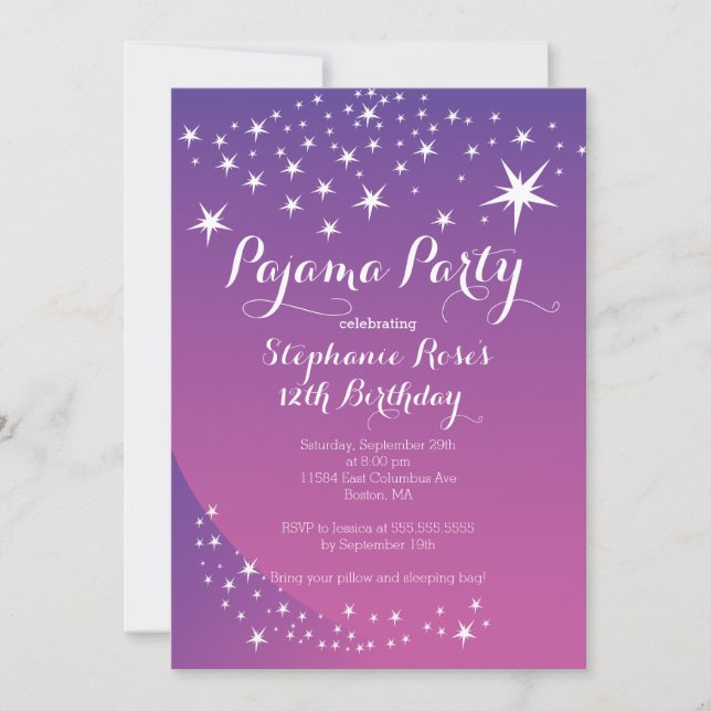 Star Sleepover Party Birthday Party Invitations (Front)