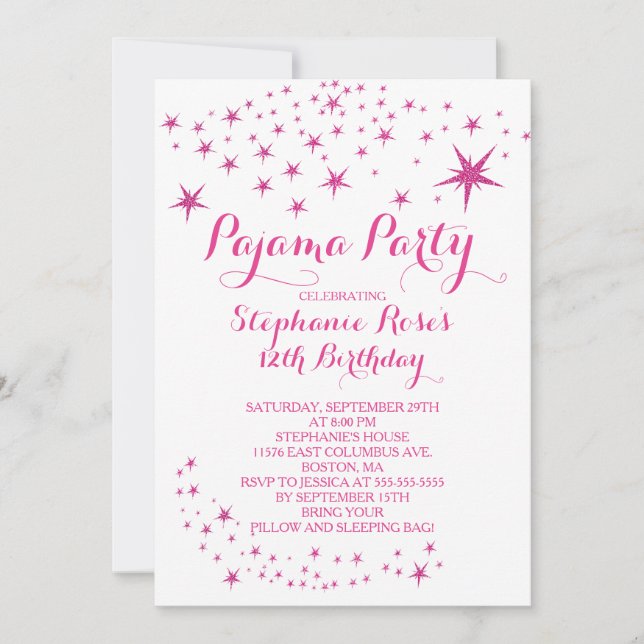 Star Sleepover Party Birthday Party Invitations (Front)