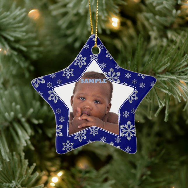 Star Snowflakes Photo Template Christmas Ceramic Tree Decoration (Tree)