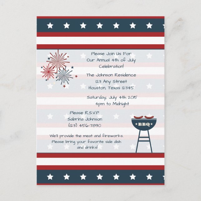 Star Spangled 4th of July Party Invitation Postcard (Front)