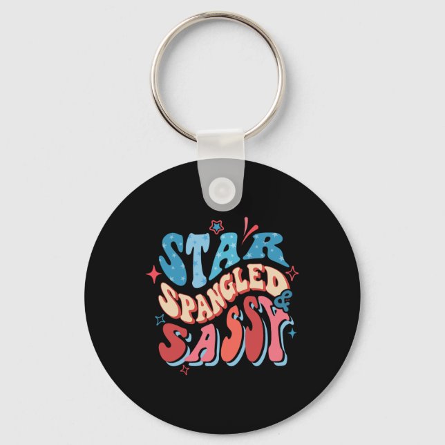 Star Spangled And Sy Independence Day Groovy 4th O Key Ring (Front)