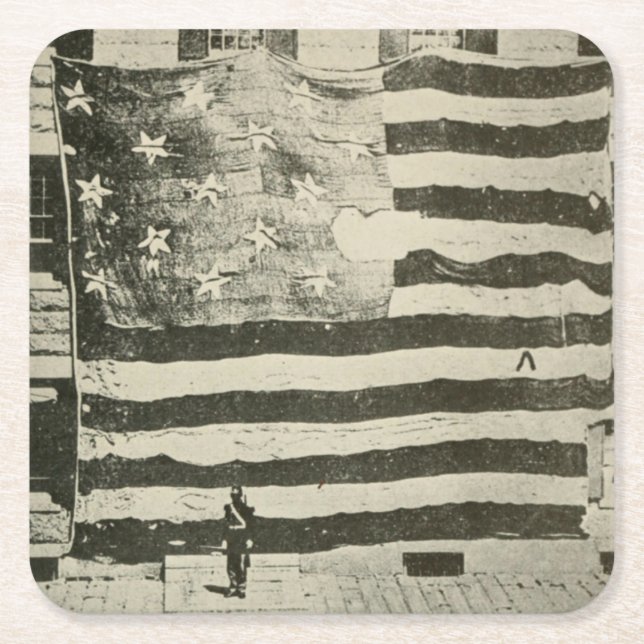Star Spangled Banner: American Flag on Display Square Paper Coaster (Front)