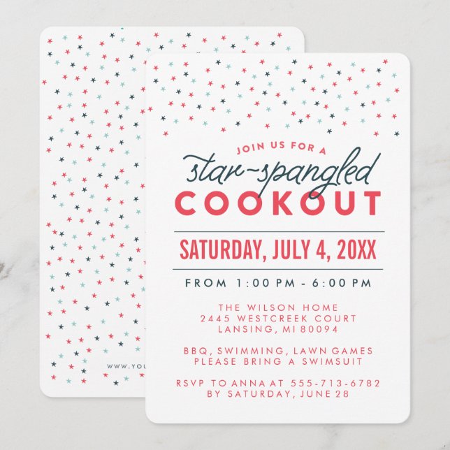 Star Spangled Cookout 4th of July Party Invitation (Front/Back)