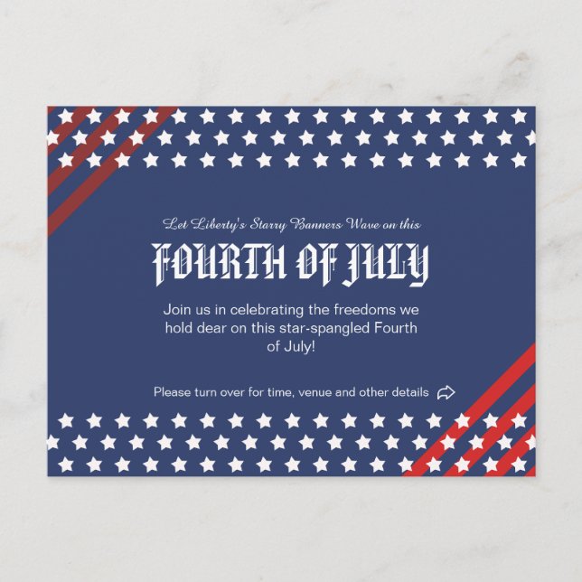 Star-Spangled Freedom Celebration, 4th of July Invitation Postcard (Front)