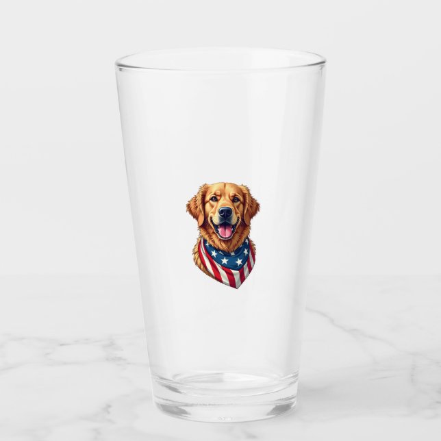 Star Spangled Golden Retriever Vintage Tee 4 Glass (Front)