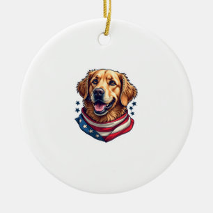 Star Spangled Golden Retriever Vintage Tee Ceramic Tree Decoration