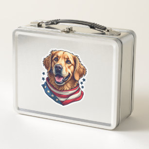Star Spangled Golden Retriever Vintage Tee Metal Lunch Box