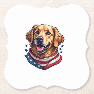 Star Spangled Golden Retriever Vintage Tee Paper Coaster