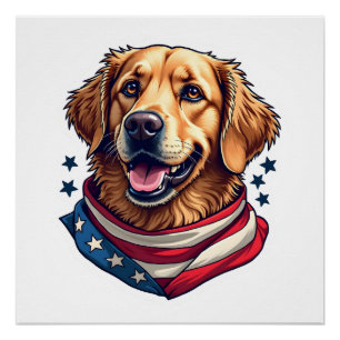 Star Spangled Golden Retriever Vintage Tee Poster