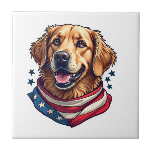 Star Spangled Golden Retriever Vintage Tee Tile