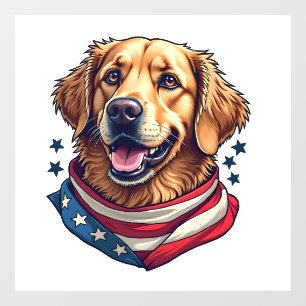 Star Spangled Golden Retriever Vintage Tee Window Cling