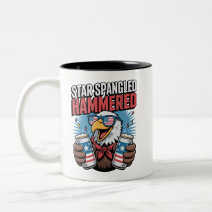Star Spangled Hammered Funny Patriotic Bald Eagle Two-Tone Coffee Mug