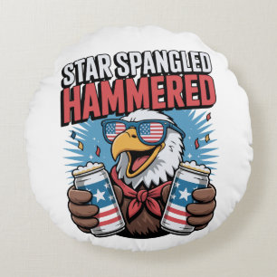Star Spangled Hammered Patriotic Eagle Red White Round Cushion