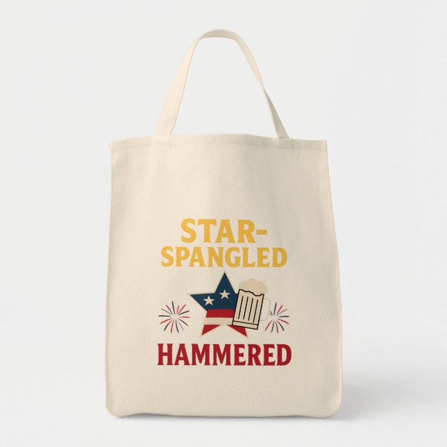 "Star-Spangled Hammered Tee – Funny Drunk 4th of J Tote Bag (Front)