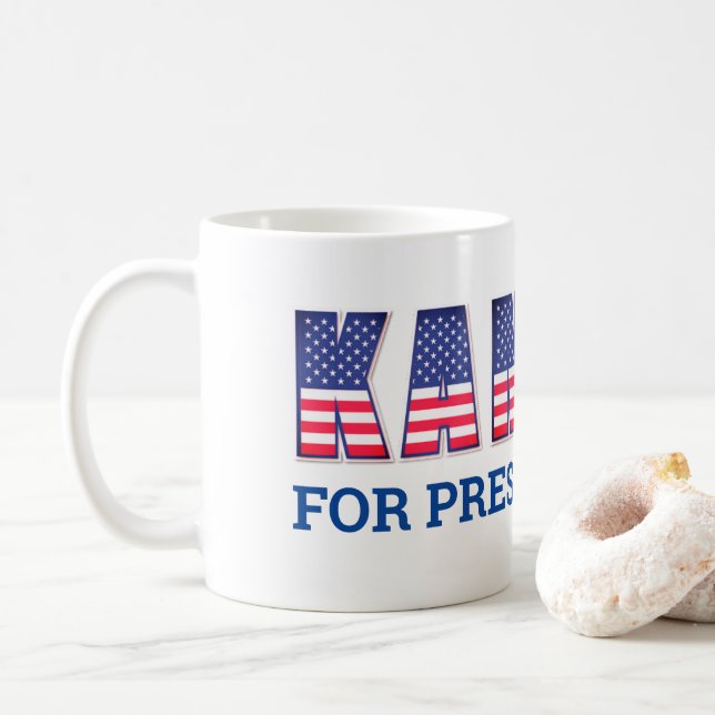 Star Spangled "Kamala for President" Coffee Mug (With Donut)