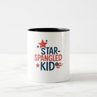 Star-Spangled Kid – Cute Patriotic Design for 4th  Two-Tone Coffee Mug