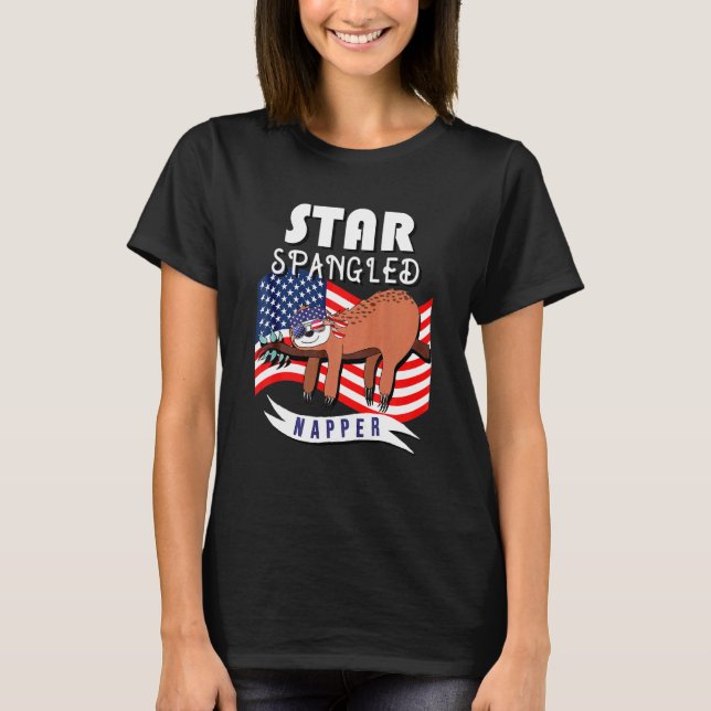 Star Spangled Napper Sloth 4th Of July Patriotic T-Shirt (Front)