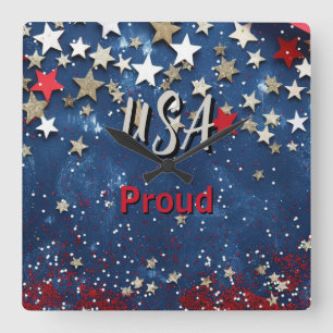 Star Spangled USA Proud Square Wall Clock