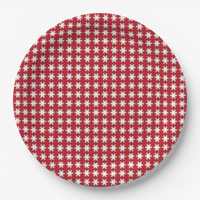 Star Spotted Red Pattern Paper Plate (Front)