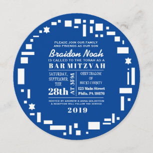 STAR & SQUARES Bar Bat Mitzvah Invitation in Blue