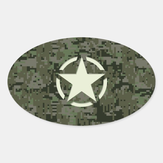 Star Stencil Digital Woodland Oval Sticker (Front)