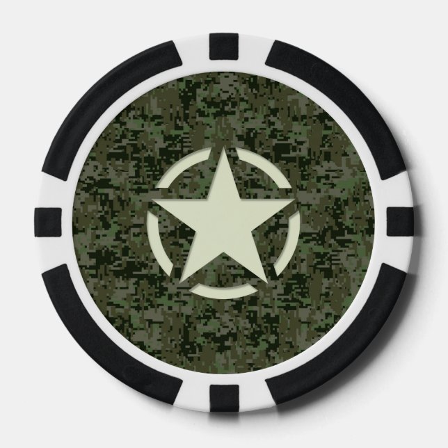 Star Stencil Digital Woodland Poker Chips (Front)