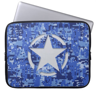 Star Stencil Graphic Decal Navy Blue Camo Laptop Sleeve